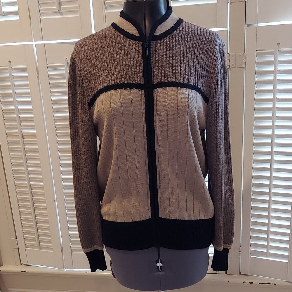 Mandarin Collar Brown & Black Sweater Top/Jacket by Epic Steven Size 4